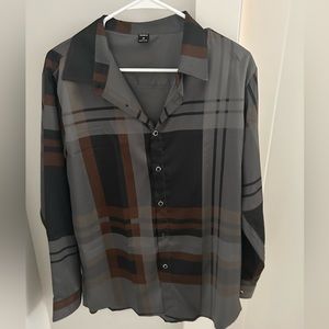 Multicolor plaid print button up collared shirt
